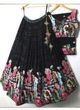 Georgette Multi Thread Work Black Lehenga Choli For Party