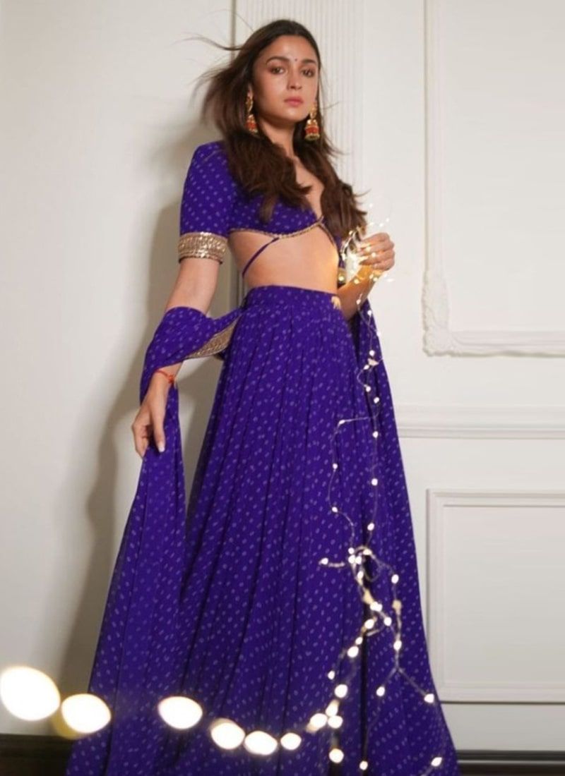 Georgette Printed Violet Lehenga Choli For Party