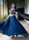 Zari Embroidered Party Wear Navy Blue Georgette Lehenga Choli