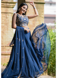 Zari Embroidered Party Wear Navy Blue Georgette Lehenga Choli