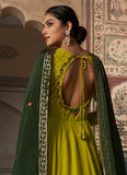 Georgette Thread Embroidered Lime Green Amazing Gown