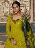 Georgette Thread Embroidered Lime Green Amazing Gown