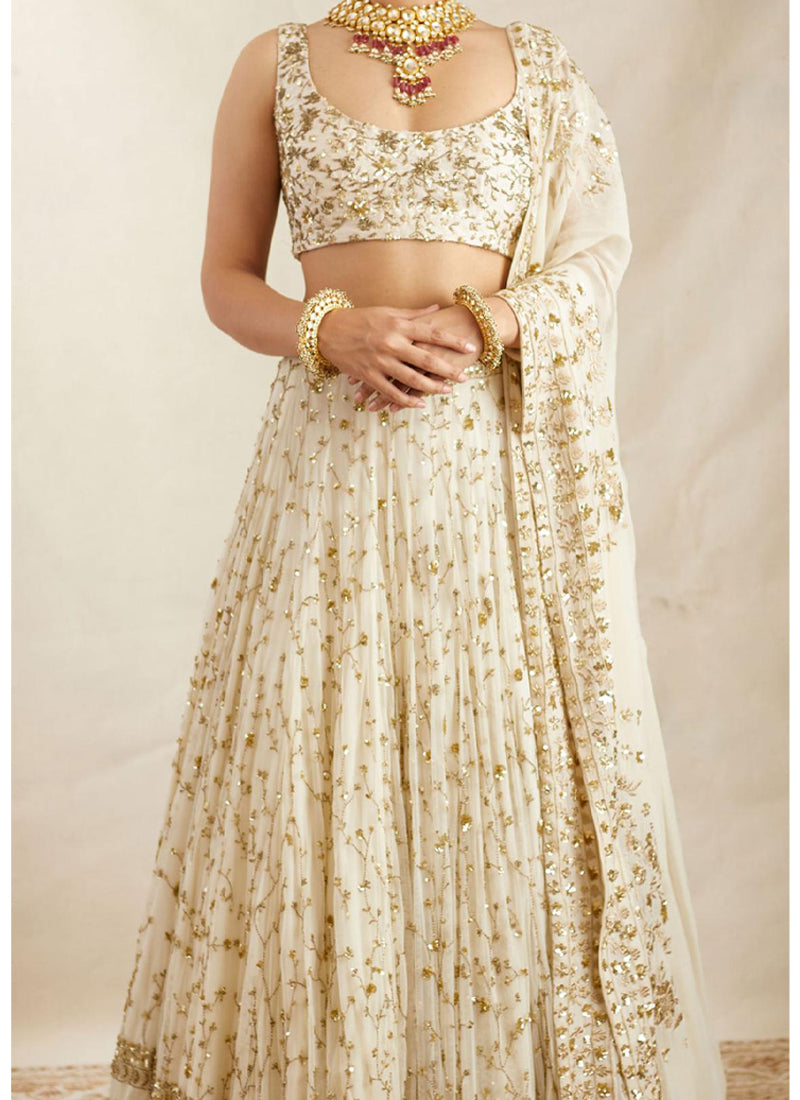 Georgette Zari Embroidered Work White Designer Lehenga Choli