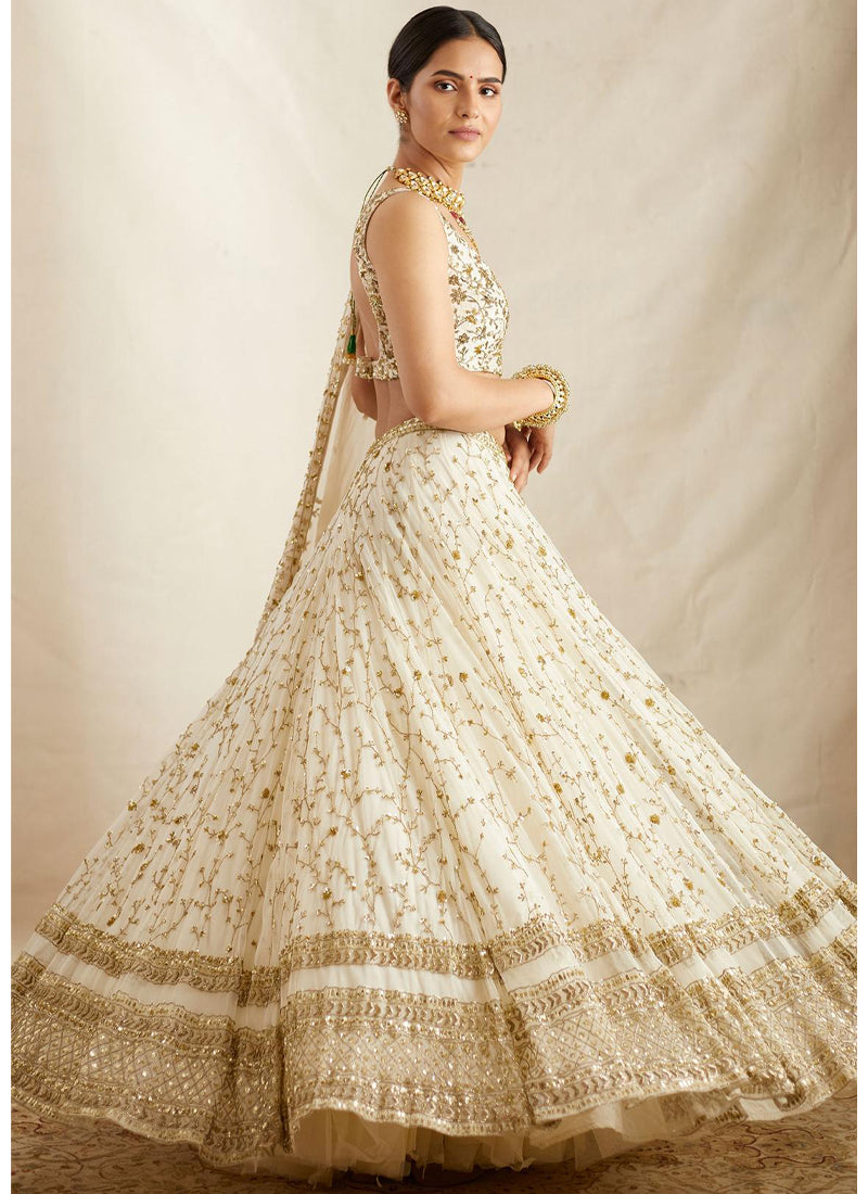 Georgette Zari Embroidered Work White Designer Lehenga Choli