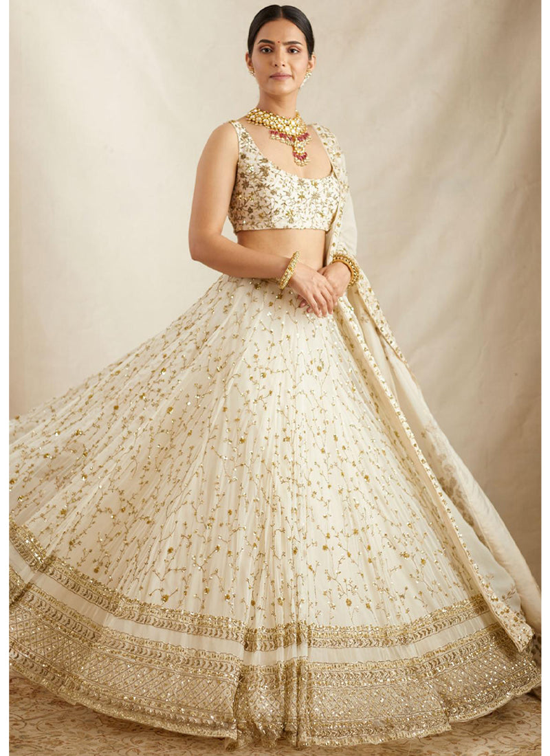 Georgette Zari Embroidered Work White Designer Lehenga Choli
