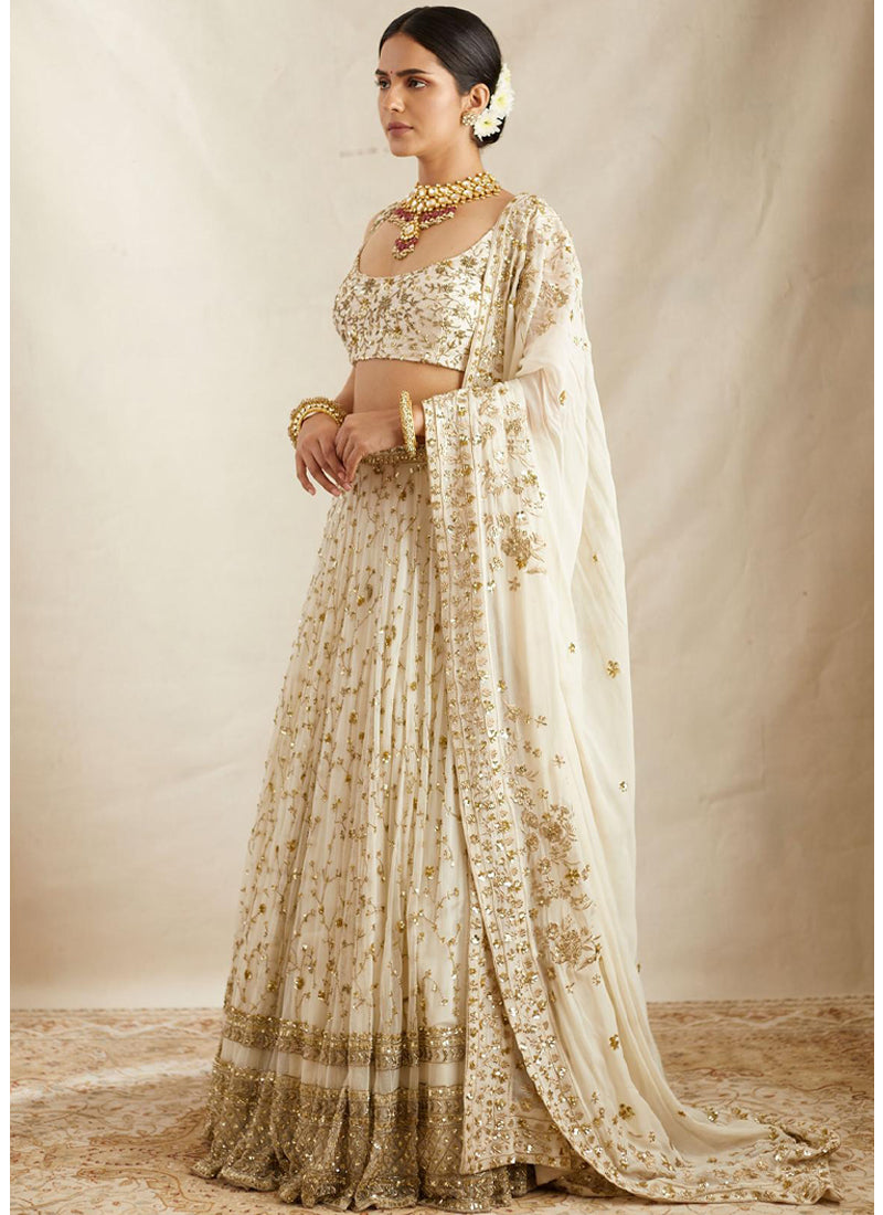 Georgette Zari Embroidered Work White Designer Lehenga Choli