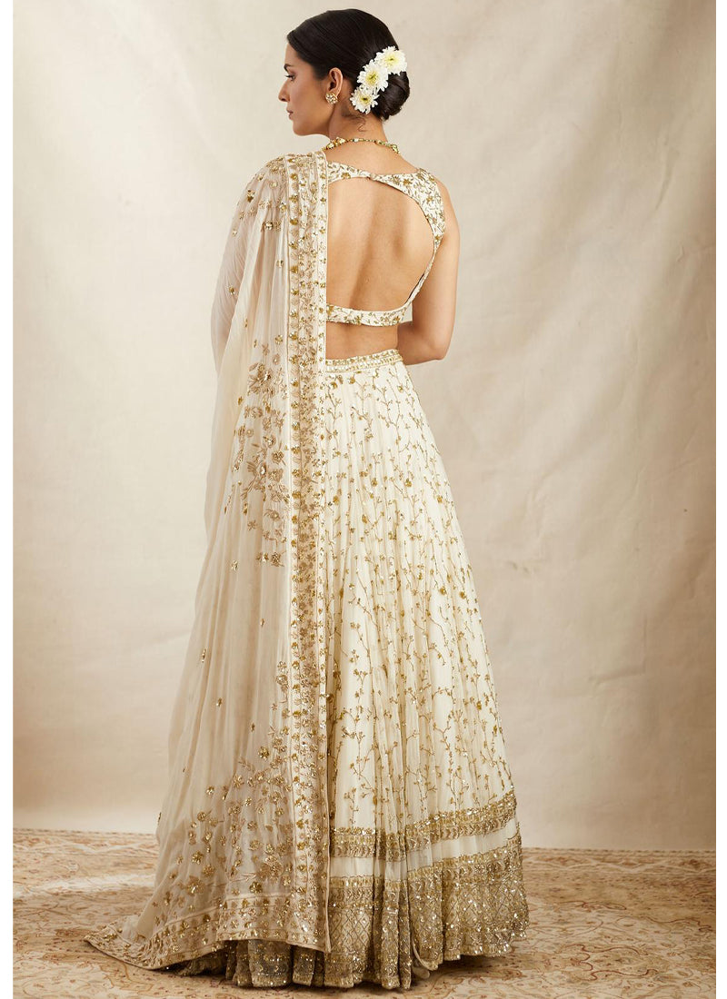 Georgette Zari Embroidered Work White Designer Lehenga Choli