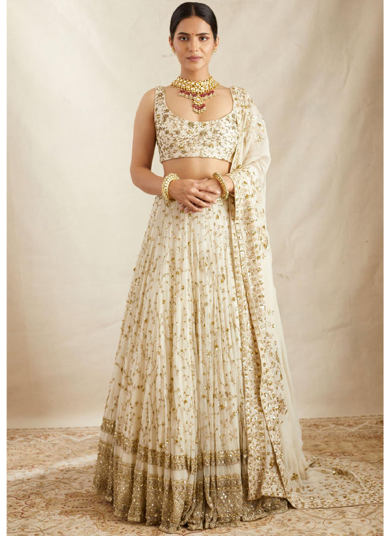 Georgette Zari Embroidered Work White Designer Lehenga Choli