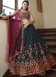 Dark Green Gota Patti Embroidered Georgette Lehenga Choli