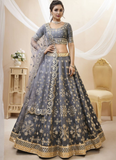 Grey Color Embroidered Work Mulberry Silk Lehenga Choli