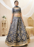 Grey Color Embroidered Work Mulberry Silk Lehenga Choli