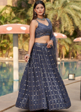 Sequence Embroidery Work Georgette Latest Grey Lehenga Choli