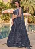 Sequence Embroidery Work Georgette Latest Grey Lehenga Choli