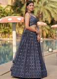 Sequence Embroidery Work Georgette Latest Grey Lehenga Choli