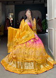 Haldi Special Bandhej Printed Pure Gaji Silk Yellow Lehenga Choli