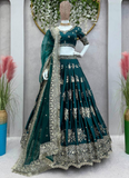 Japan Satin Dark Green Sequence Embroidered Lehenga Choli Set
