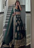 Japan Satin Dark Green Sequence Embroidered Lehenga Choli Set