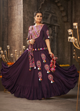 Kediya Style Choli With Embroidered Rayon Purple Navratri Lehenga