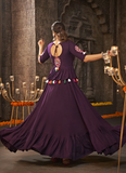 Kediya Style Choli With Embroidered Rayon Purple Navratri Lehenga