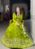 Lakhnavi Work Cotton Parrot Green Traditional Lehenga Choli