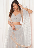 Reception Real Real Mirror Work White Net Lehenga Choli With Dupatta