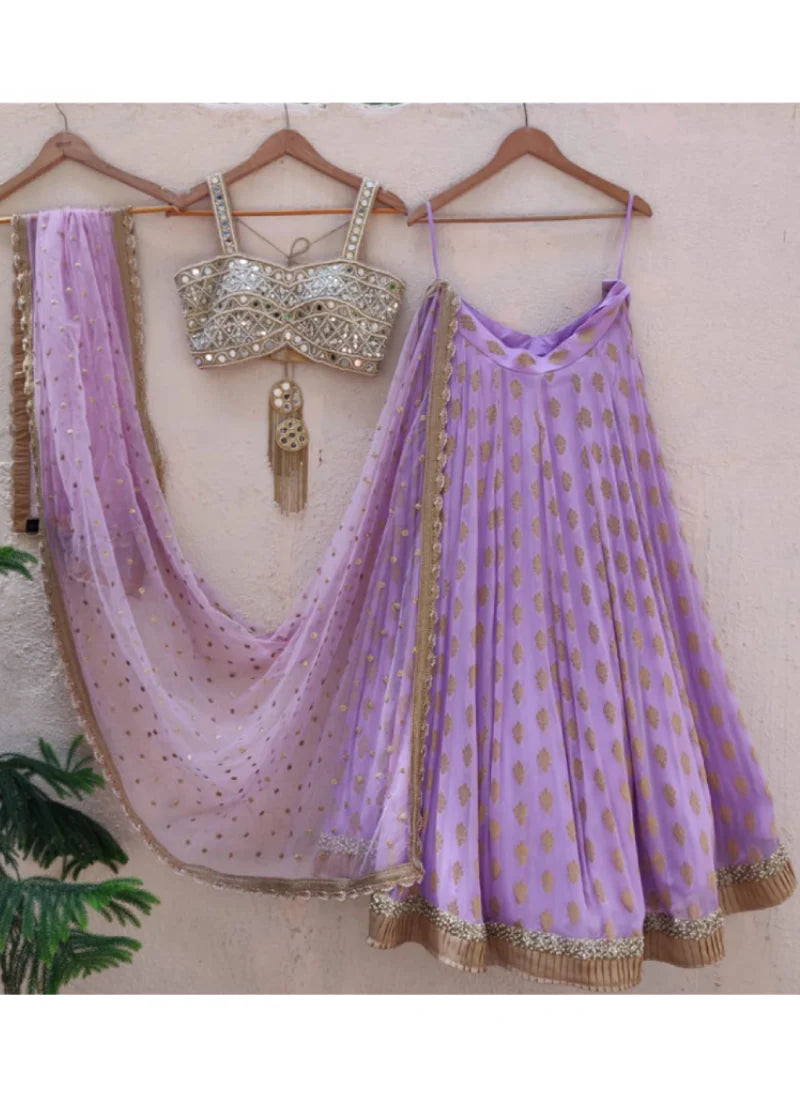 Amazing Lavender Lehenga choli with elegant zari weaving banarasi with embroidery work