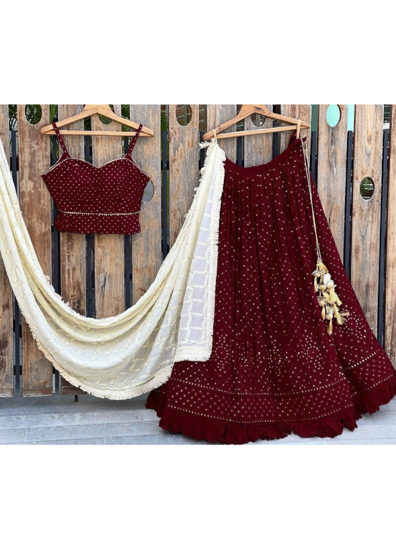 Maroon Georgette Embroidered Work Lehenga With Fancy Choli