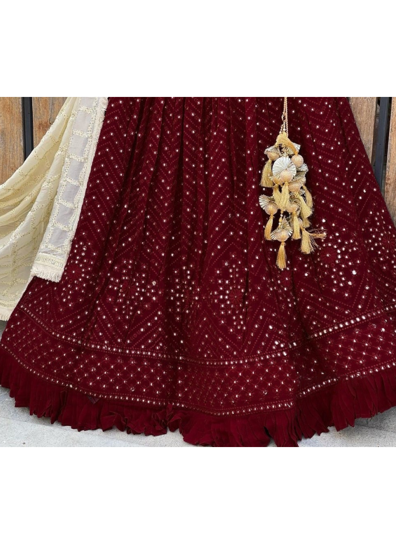 Maroon Georgette Embroidered Work Lehenga With Fancy Choli
