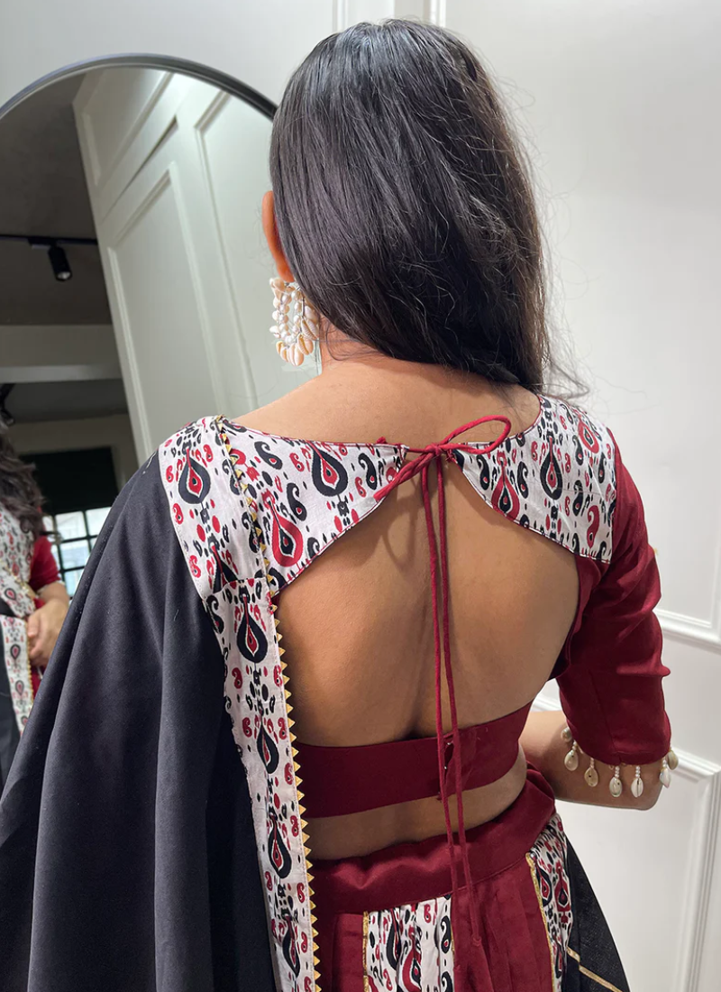 Maroon Pure Cotton Digital Print Lehenga Choli For Navratri