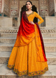Marvelous Multi Thread Work Georgette Yellow Gown With Dupatta