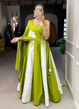 Mirror Work Pure Cotton Parrot Green And White Lehenga Choli