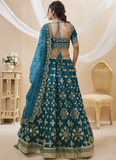 Mulberry Silk Foil Embroidered Work Teal Blue Lehenga Choli