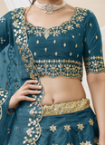 Mulberry Silk Foil Embroidered Work Teal Blue Lehenga Choli