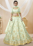 Mulberry Silk Sky Blue Paper Work Lehenga Choli For Party