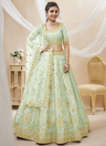 Mulberry Silk Sky Blue Paper Work Lehenga Choli For Party