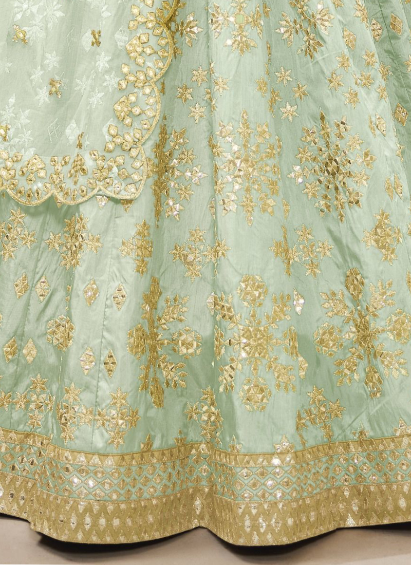 Mulberry Silk Sky Blue Paper Work Lehenga Choli For Party
