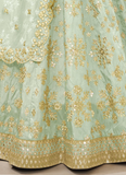 Mulberry Silk Sky Blue Paper Work Lehenga Choli For Party