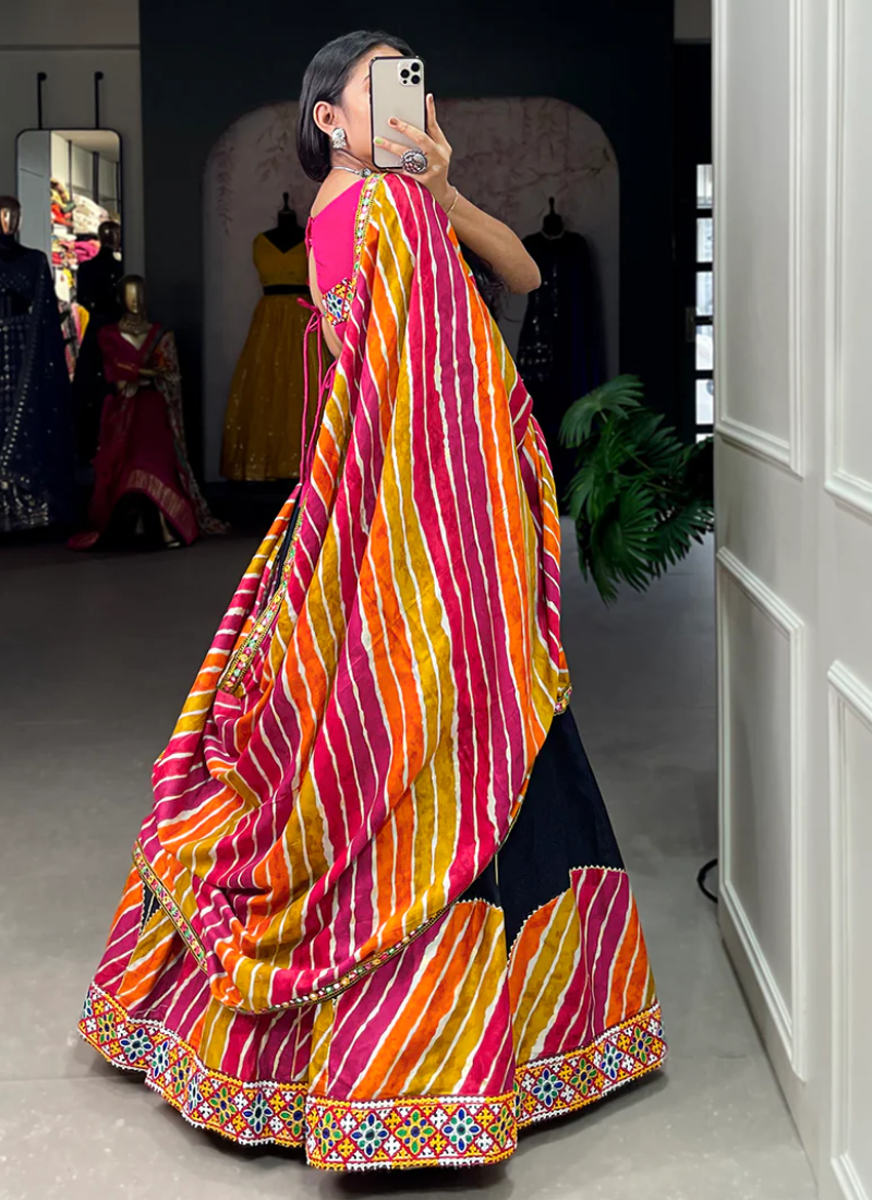 Multi Color Gotta Patti Work Cotton Lehenga Choli For Festival