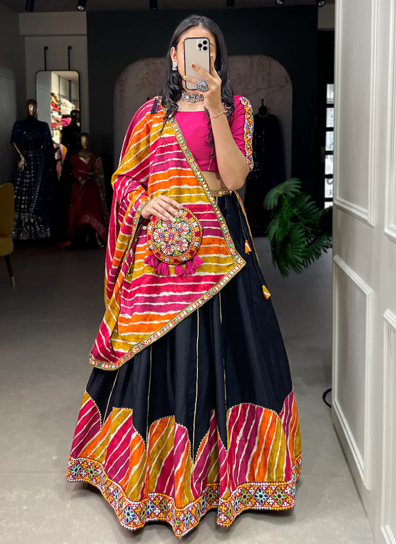 Multi Color Gotta Patti Work Cotton Lehenga Choli For Festival