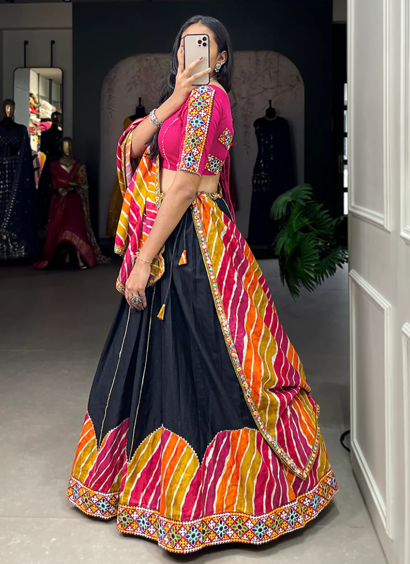 Multi Color Gotta Patti Work Cotton Lehenga Choli For Festival