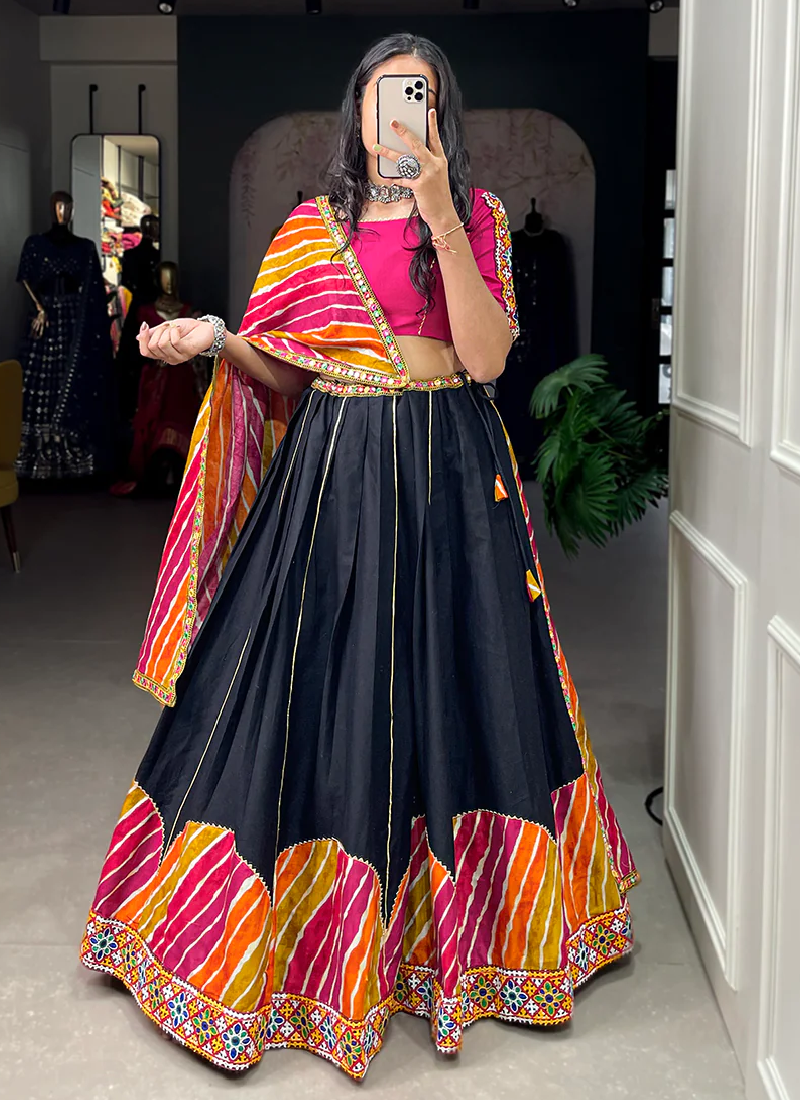 Multi Color Gotta Patti Work Cotton Lehenga Choli For Festival