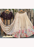 Multi Thread Work Off White Georgette Lehenga Choli Set