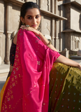 Mustard Olive Embroidered Chinon Silk Lehenga With Designer Choli