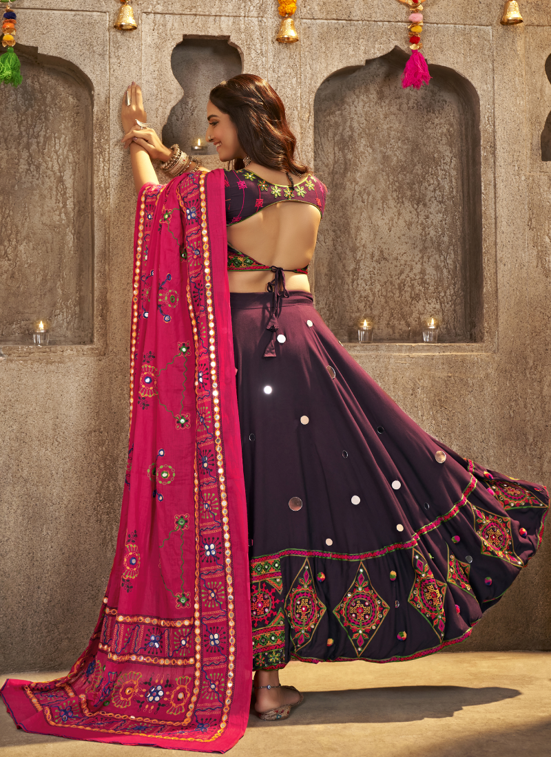 Navratri Wear Viscose Rayon All Over Work Purple Lehenga Choli