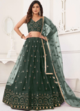 Mehendi Function Net Sequence Embroidered Green Lehenga Choli