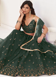 Mehendi Function Net Sequence Embroidered Green Lehenga Choli