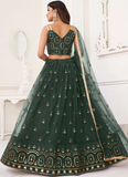 Mehendi Function Net Sequence Embroidered Green Lehenga Choli