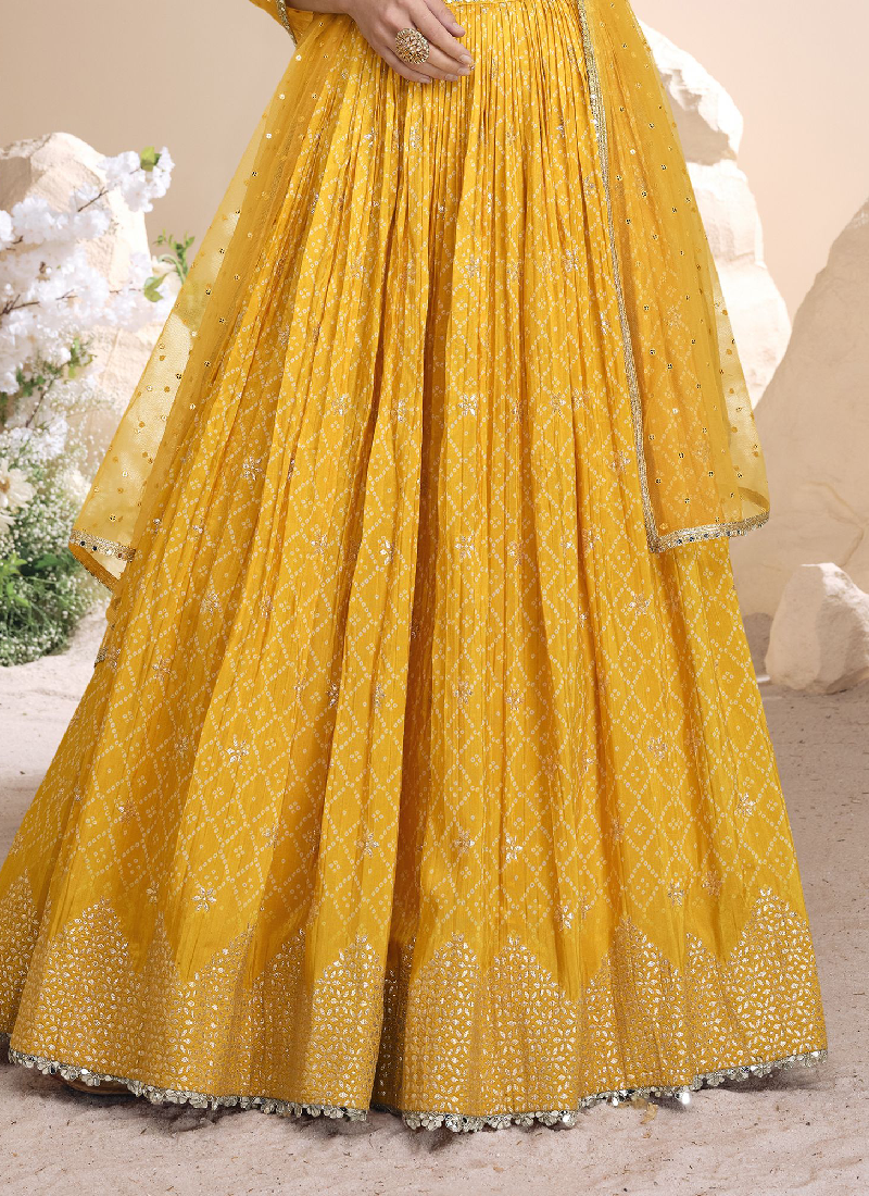 Amazing yellow Viscose Jacquard party wear lehenga with zari embroidery