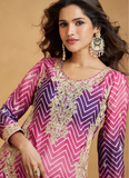 Beautiful Pink Chinon silk Party wear Palazzo suit with sequin work.