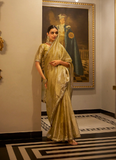 Gorgeous Gold Tissue shimmer saree with zari weaving and sequin lace
